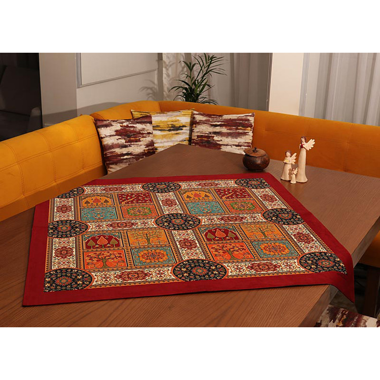 رومیزی مخمل طرح چهارفصل (آستر ساتن)