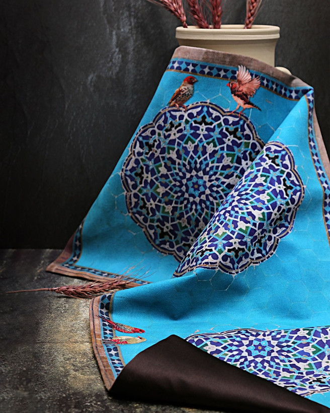 رومیزی مخمل طرح حوض فیروزه (آستر ساتن)