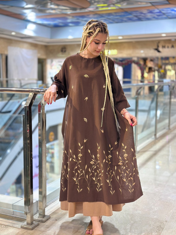 پانچو جلو بسته لینن گلدوزی شده زنانه