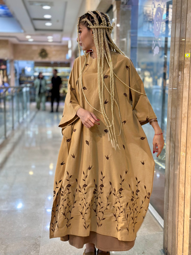 پانچو جلو بسته لینن گلدوزی شده زنانه