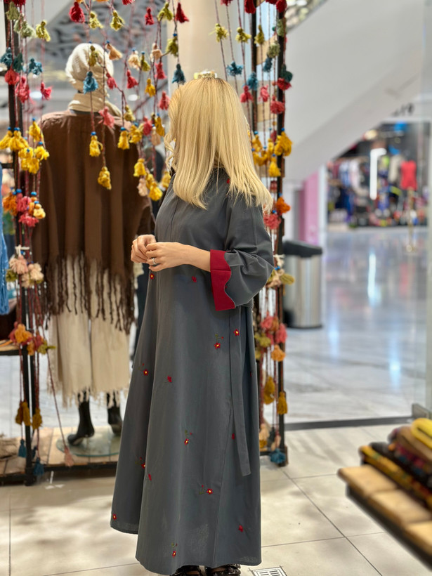 پیراهن لینن زنانه گلدوزی شده مدل سلین