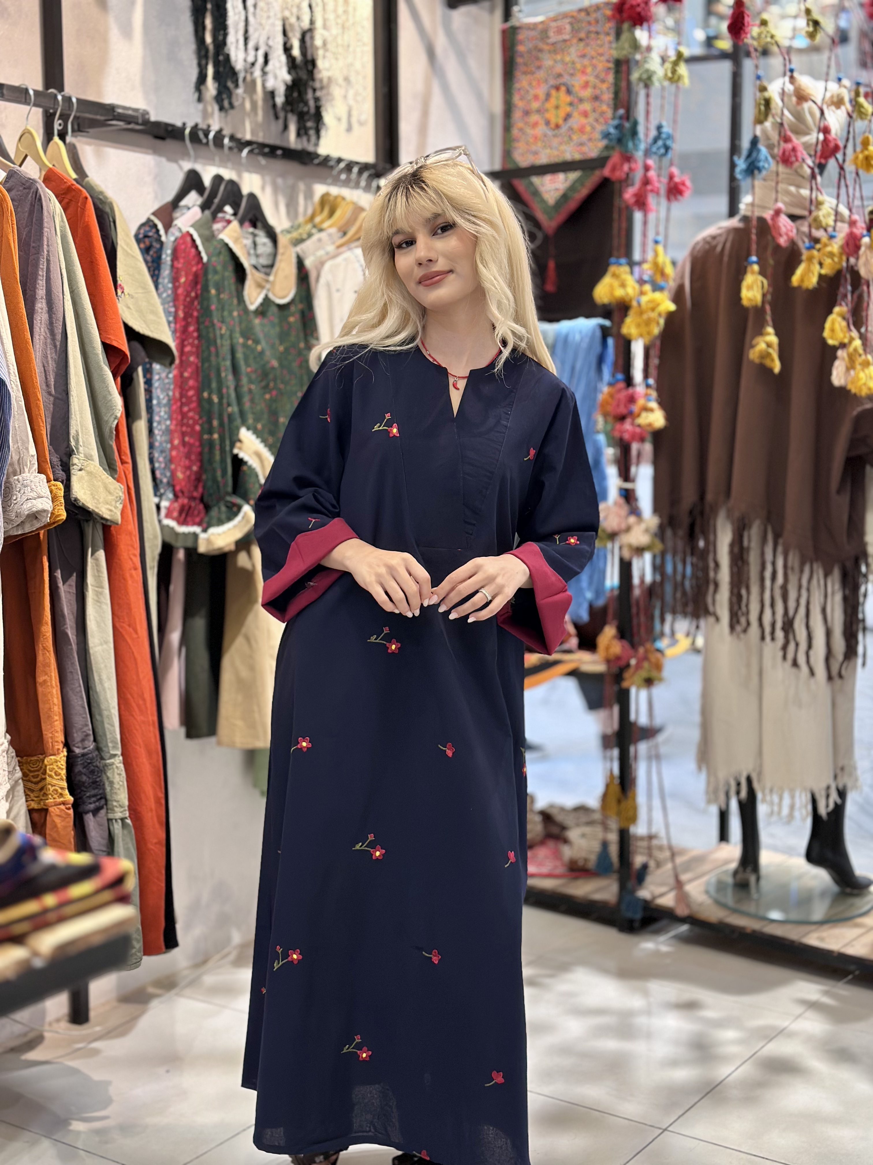پیراهن لینن زنانه گلدوزی شده مدل سلین