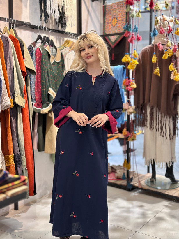 پیراهن لینن زنانه گلدوزی شده مدل سلین