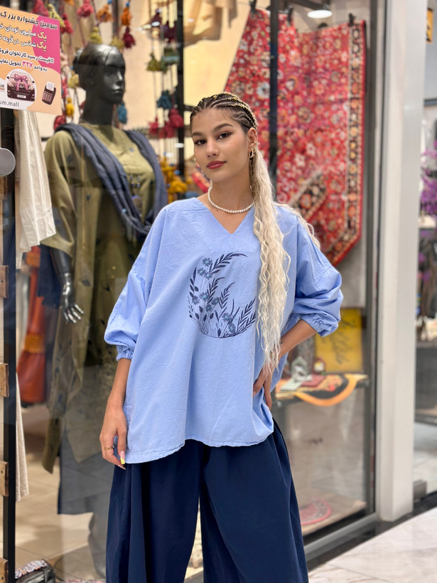 تونیک قواره دار الیافی گلدوزی شده مدل ماه