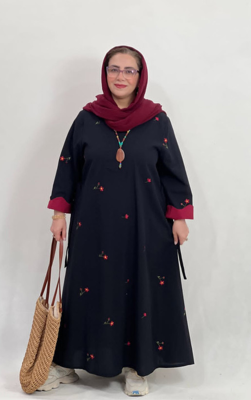 پیراهن لینن زنانه گلدوزی شده مدل سلین