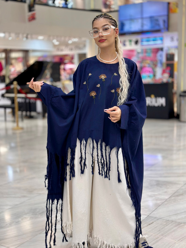 پانچو بوهو بلند الیافی زنانه گلدوزی شده مدل آنوشا