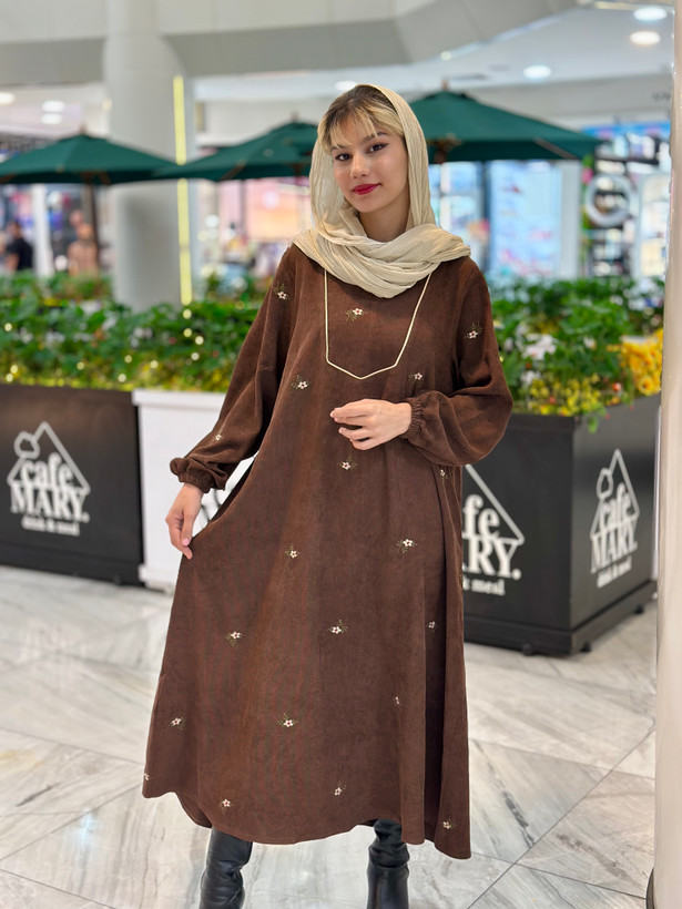 پیراهن مخمل بلند زنانه گلدوزی شده مدل بوته