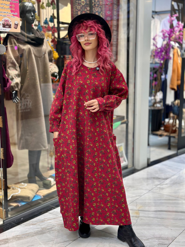 کفتان گلدار ضخیم پاییزه با پارچه دورس سه نخ