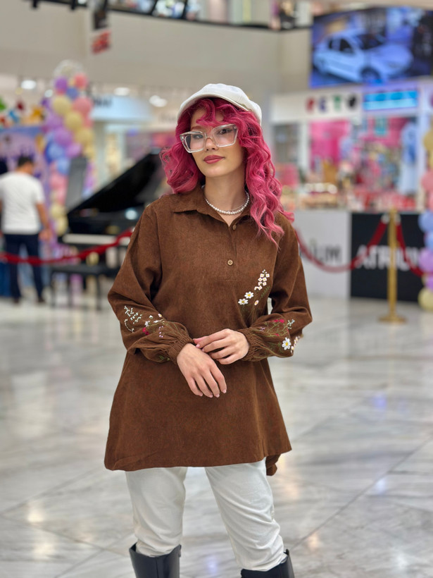 شومیز نیم دکمه مخمل زنانه گلدوزی شده مدل گل